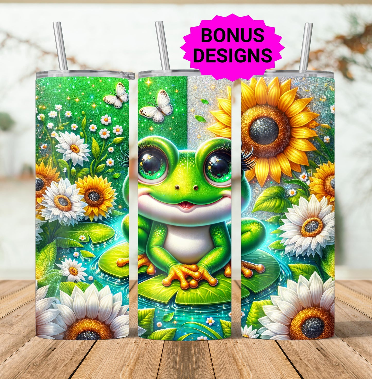 Cute Frog 20 oz Skinny Tumbler Wrap, Sunflower 20oz Seamless Digital Digital Download