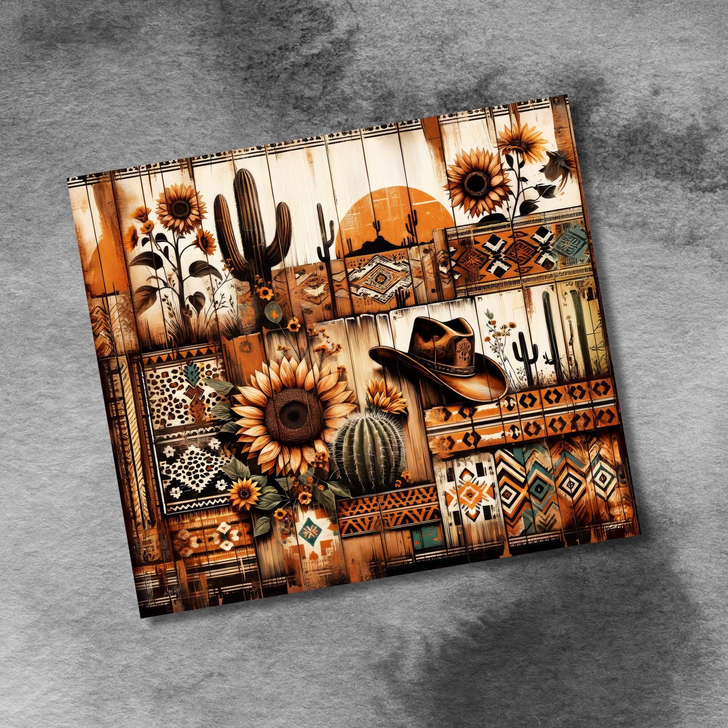 Southwestern Cowboy Sunflowers 20 oz Skinny Tumbler, Western 20oz Seamless Tumbler, Digital Download