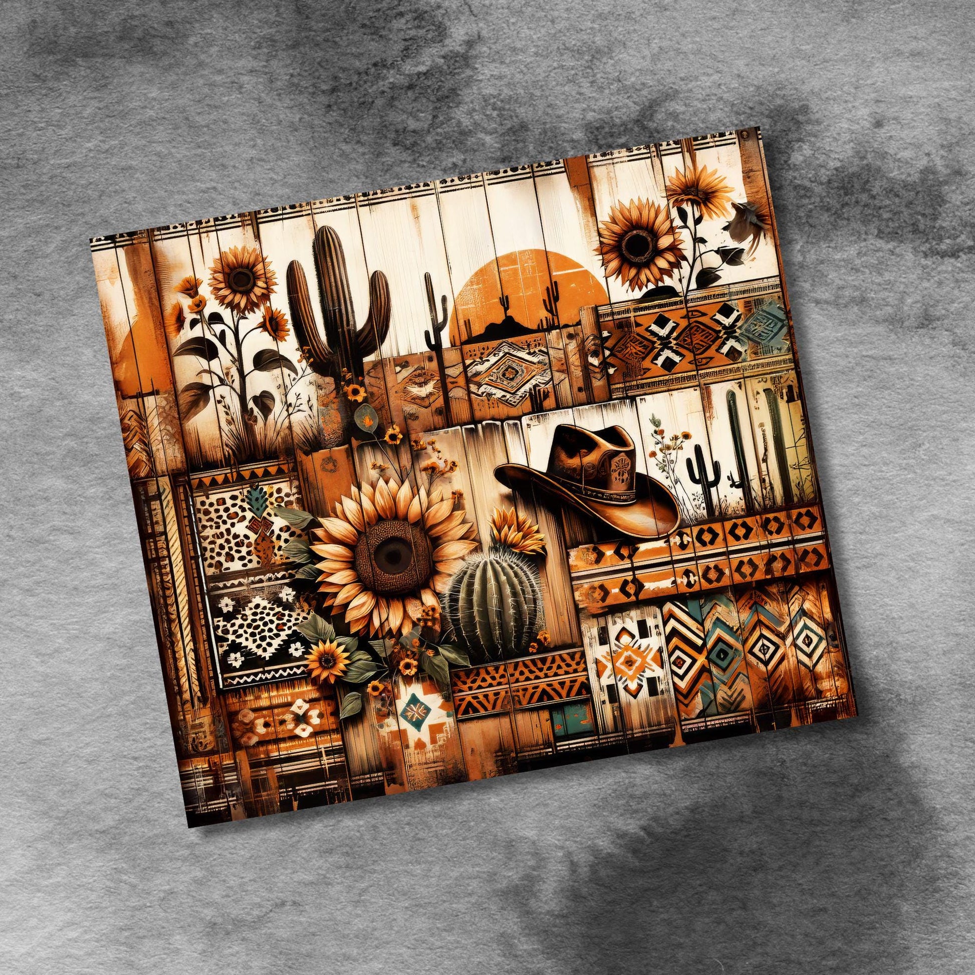 Southwestern Cowboy Sunflowers 20 oz Skinny Tumbler, Western 20oz Seamless Tumbler, Digital Download