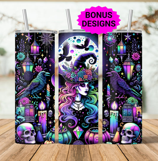 Witch Tumbler Wrap, 20 oz Skinny Tumbler Sublimation Design, Halloween Tumbler Wrap, Happy Halloween PNG, Cauldron Tumbler, Digital Download