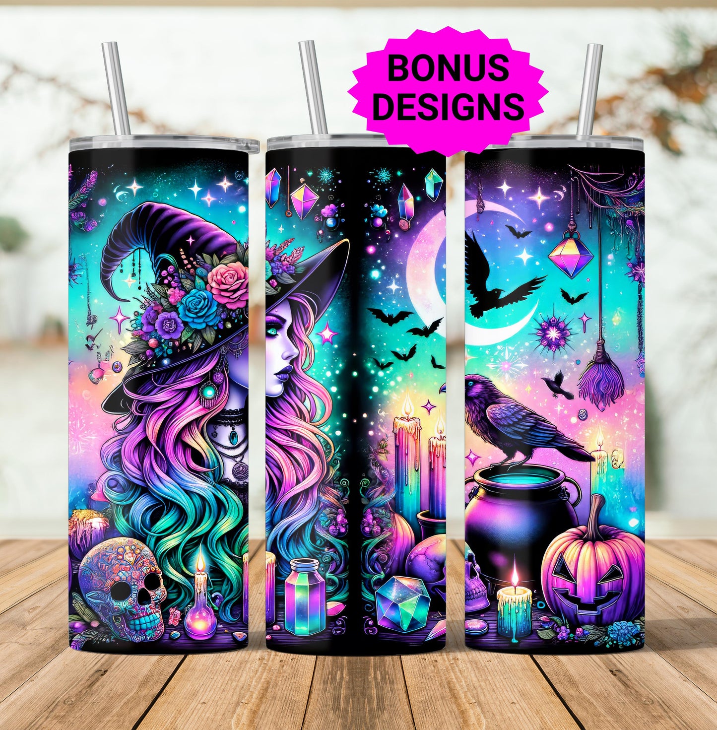 Witch Tumbler Wrap, 20 oz Skinny Tumbler Sublimation Design, Halloween Tumbler Wrap, Happy Halloween PNG, Cauldron Tumbler, Digital Download