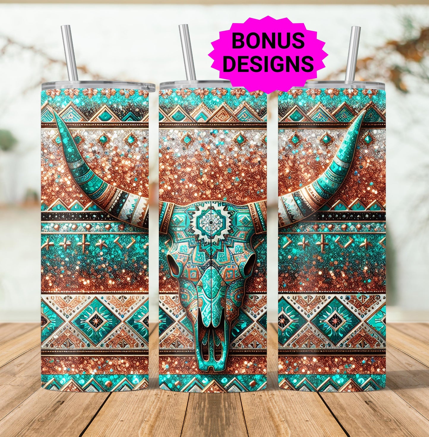 Western Cowgirl Glitter Bull Cow Skull 20oz Tumbler Sublimation Design,Straight PNG Digital Download Country Sublimation 20 oz Tumbler Wrap