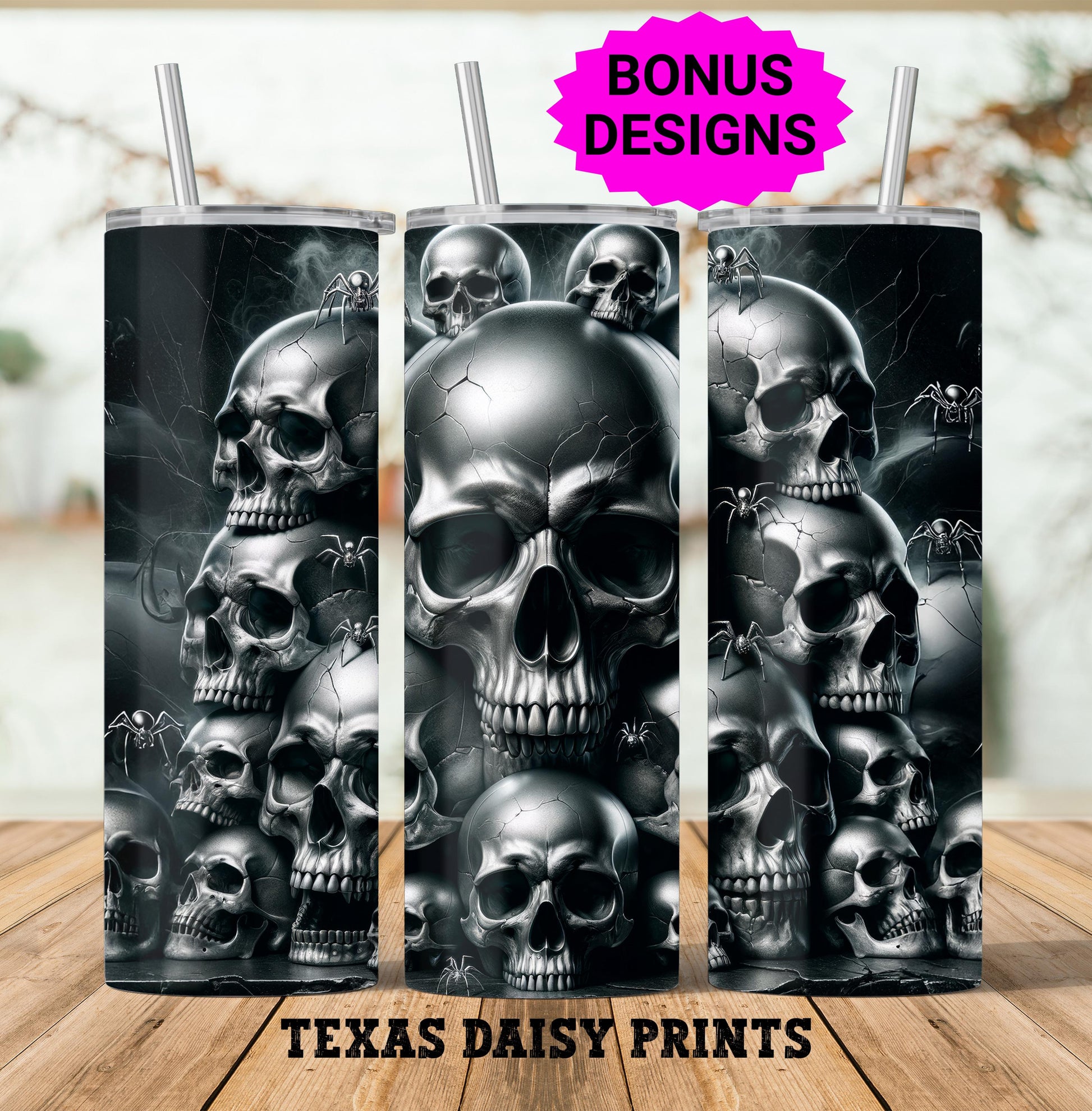 Gothic Skull Spiders Tumbler Wrap, 20oz Skinny Tumbler Png, Halloween Skulls Spiders Seamless, 20 oz Straight Tumbler Wrap