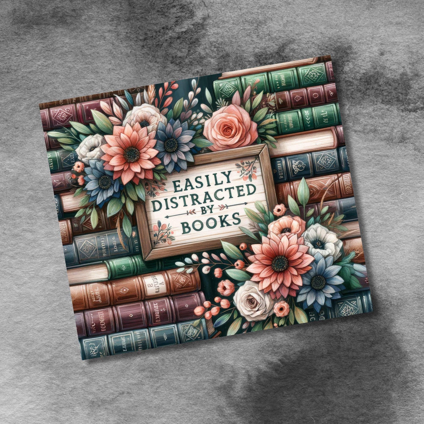 Book Lover 20oz Skinny Tumbler Seamless Reading Floral 20 oz digital PNG Straight Tumbler Wrap