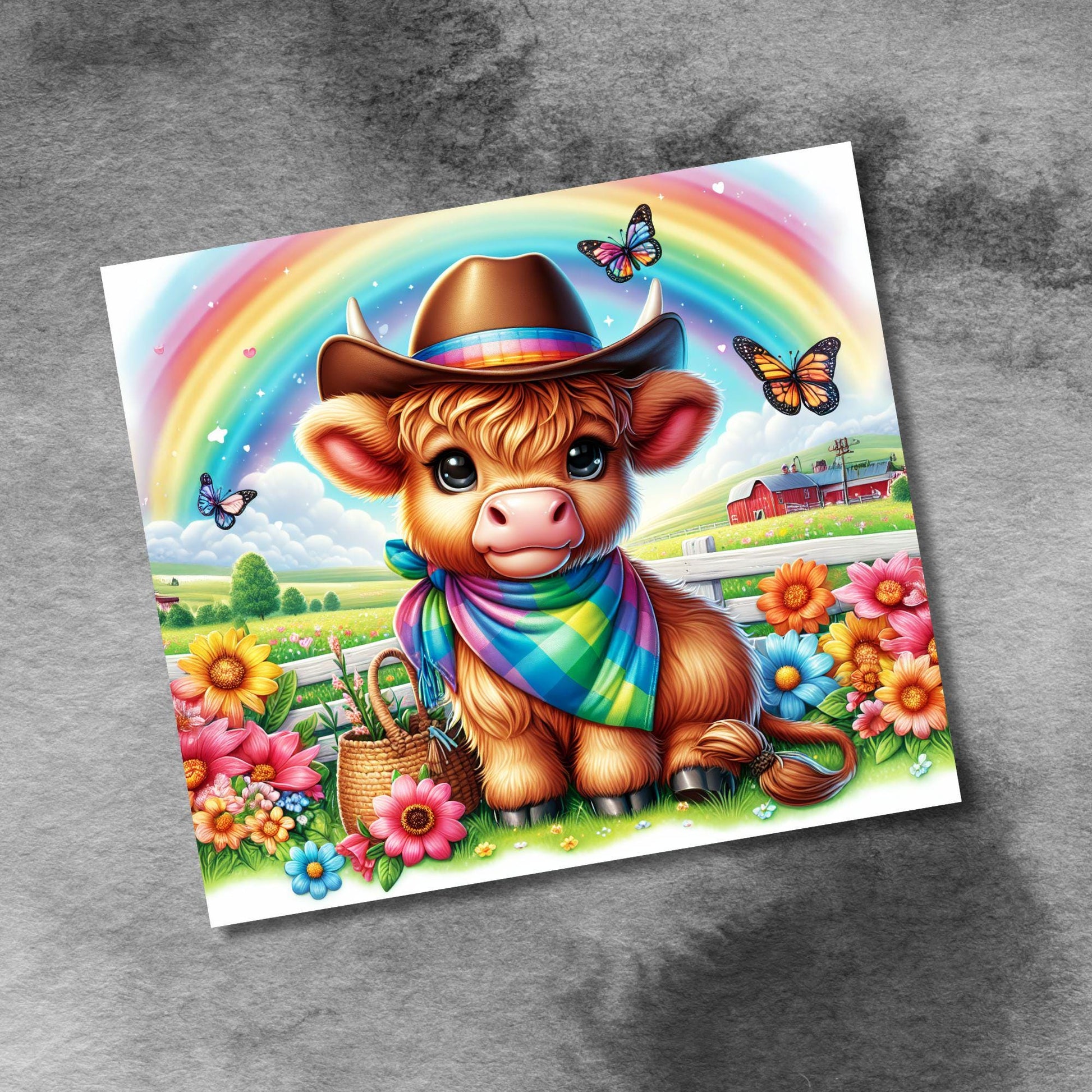 Cute Highland Cow Rainbow Flowers 20oz Tumbler Sublimation Design,Straight PNG Digital Download Baby Cow with Sunflower Sublimation