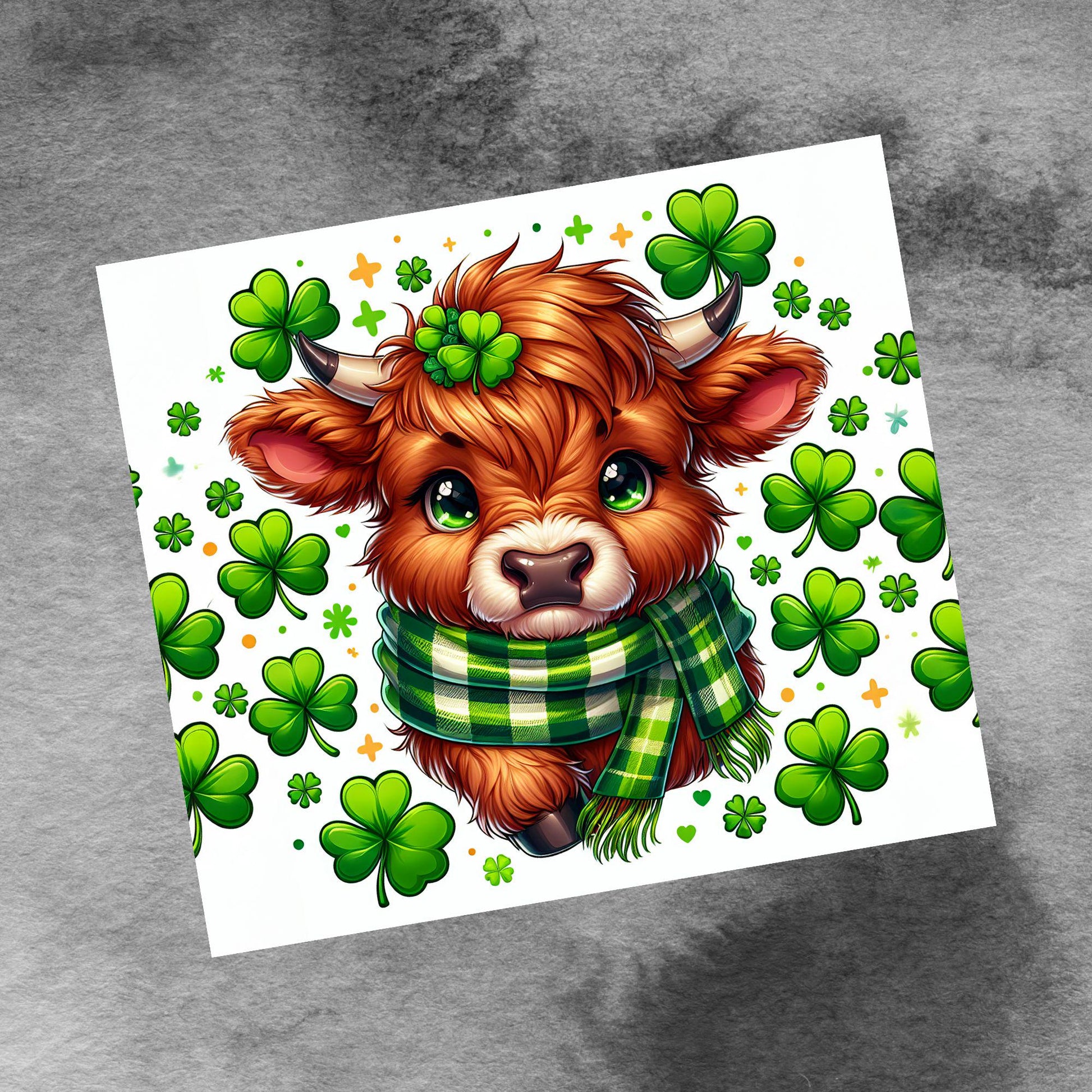 Cute Highland Cow Irish Lucky 20oz Tumbler Sublimation Design,Straight PNG Digital Download Baby Cow with 4 Leaf Clovers Sublimation