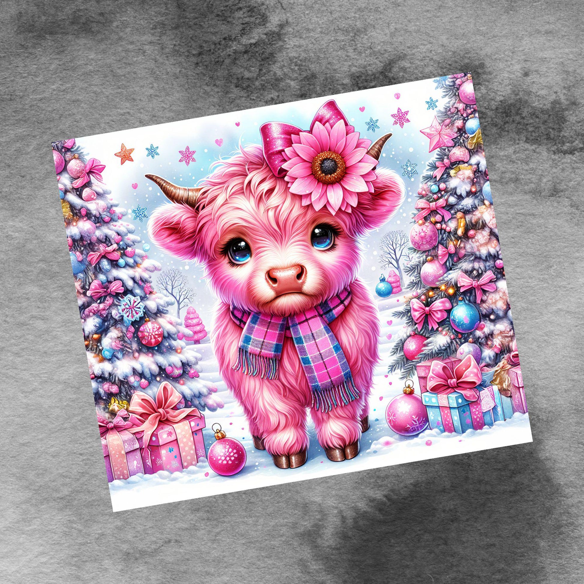 Cute Baby Highland Cow Christmas 20oz Tumbler Sublimation Design, Pink Glitter Straight PNG Digital Download Baby Cow with Sublimation