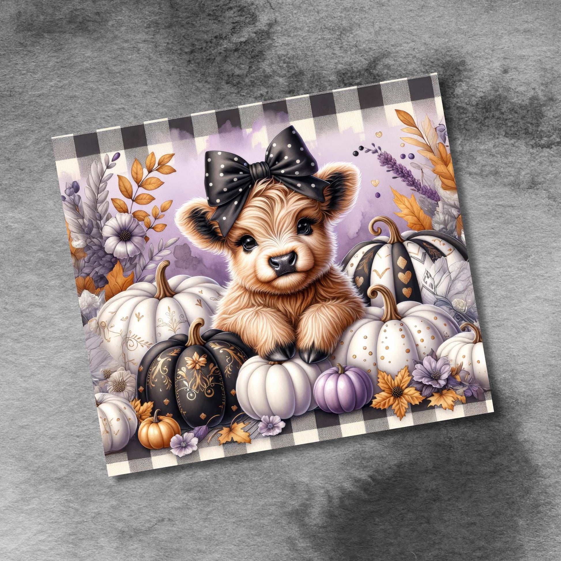 Cute Highland Cow Fall Pumpkins 20 oz Tumbler Wrap Fall Boho Flowers 20oz Skinny Sublimation Tumbler Design, Cow Lover Tumbler Seamless