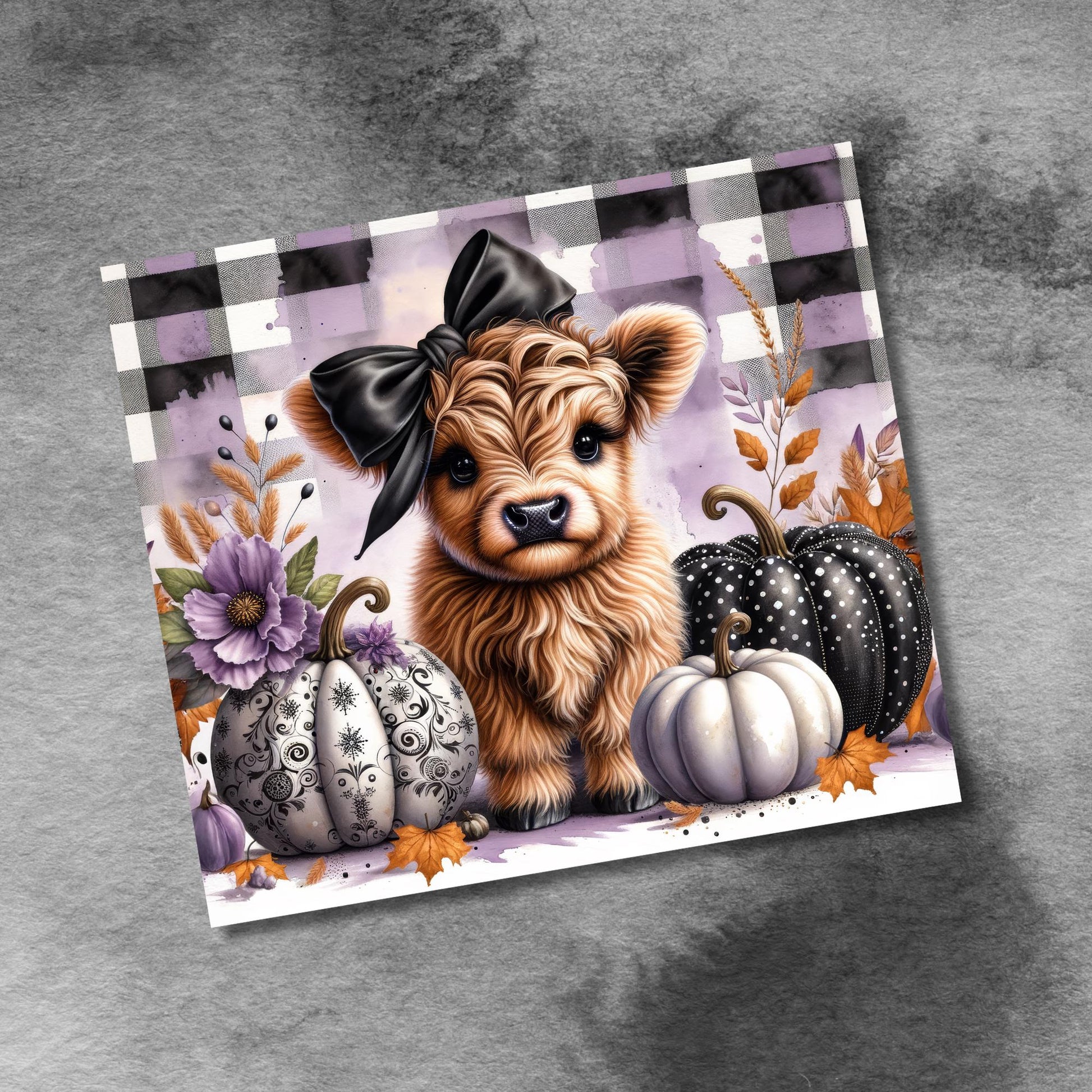 Cute Highland Cow Fall Pumpkins 20 oz Tumbler Wrap Fall Boho Flowers 20oz Skinny Sublimation Tumbler Design, Cow Lover Tumbler Seamless