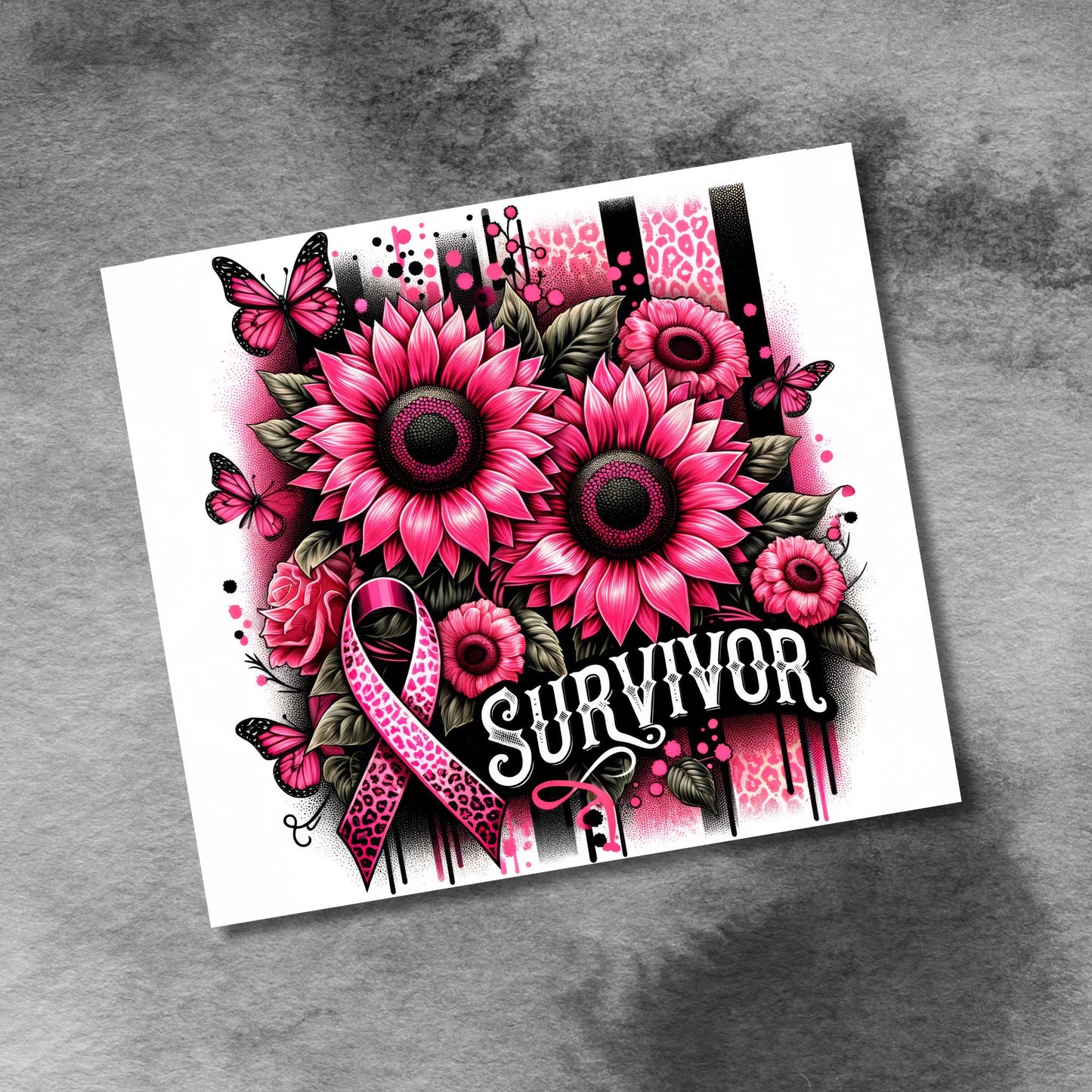 Breast Cancer Survivor 20 oz Skinny Tumbler Seamless Sublimation Design Digital Download PNG, Pink Ribbon Awareness Tumbler