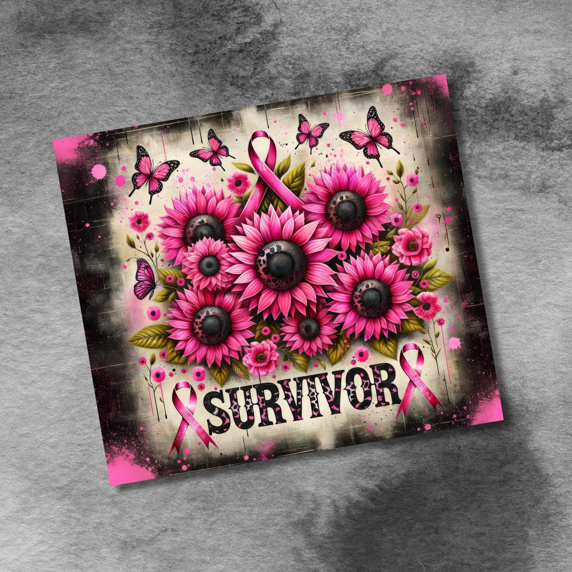 Breast Cancer Survivor 20 oz Skinny Tumbler Seamless Sublimation Design Digital Download PNG, Pink Ribbon Awareness Tumbler