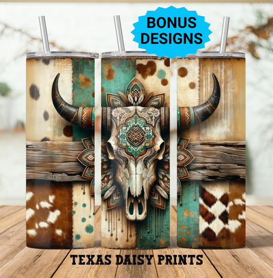 Western Cowgirl Bull Cow Skull 20oz Tumbler Sublimation Design,Straight PNG Digital Download Country Sublimation 20 oz Tumbler Wrap