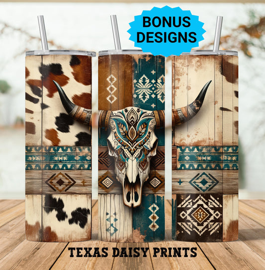 Western Cow Skull 20oz Tumbler Design Seamless Country Sublimation 20 oz Tumbler Wrap Downloads