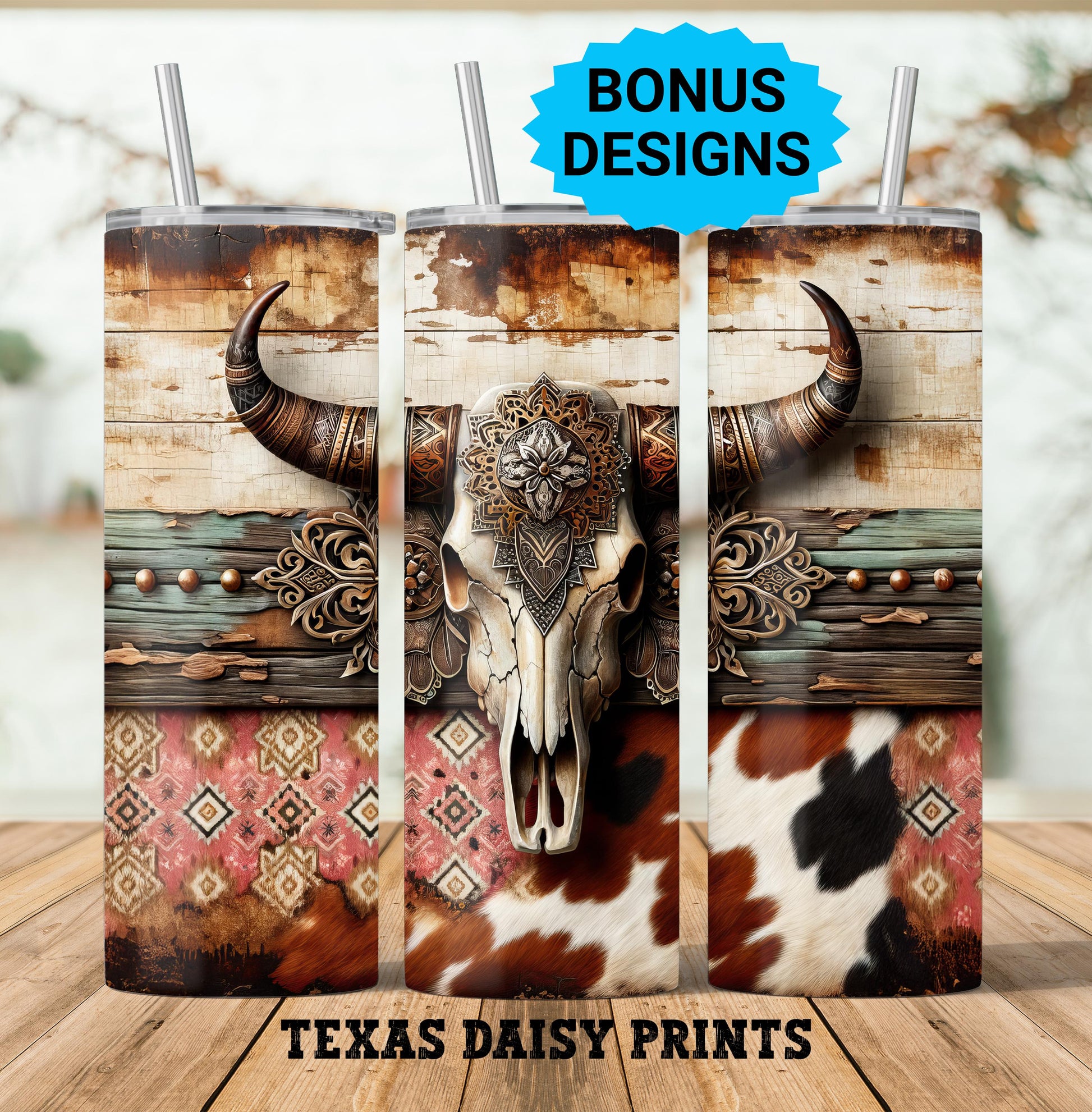 Western Cowgirl Bull Cow Skull 20oz Tumbler Design Seamless Country Sublimation 20 oz Tumbler Wrap Downloads