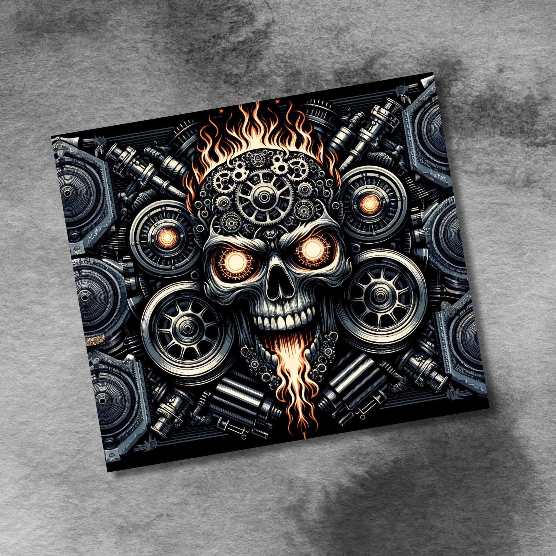 Motorcycle Skull Tumbler Wrap, 20oz Skinny Tumbler Png, Seamless, Ride or Die Skull , Straight Tumbler Wrap