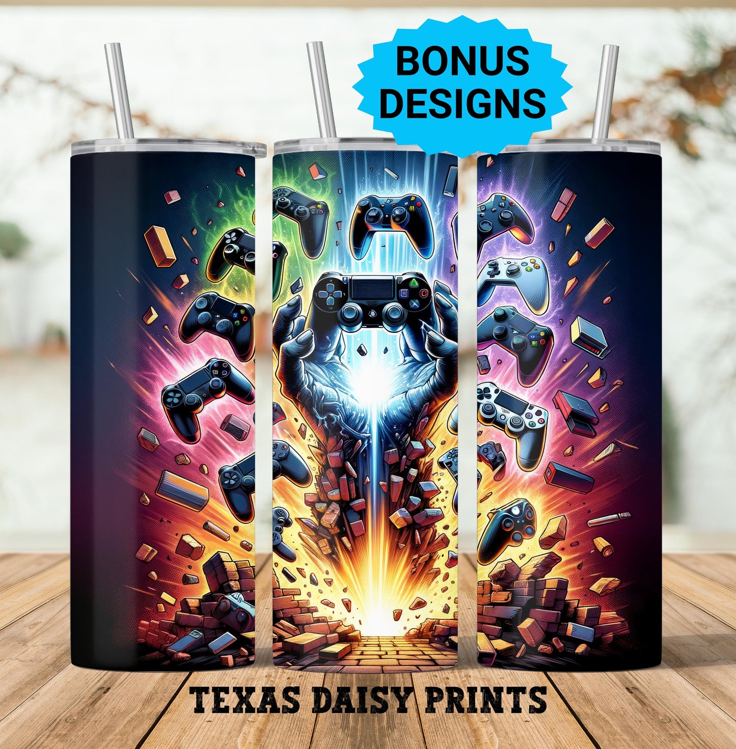 Gamer Controller png , 20 Oz Skinny Tumbler Seamless Png Sublimation, Neon Video Game Controller 20oz Tumbler Wrap Png Digital Download