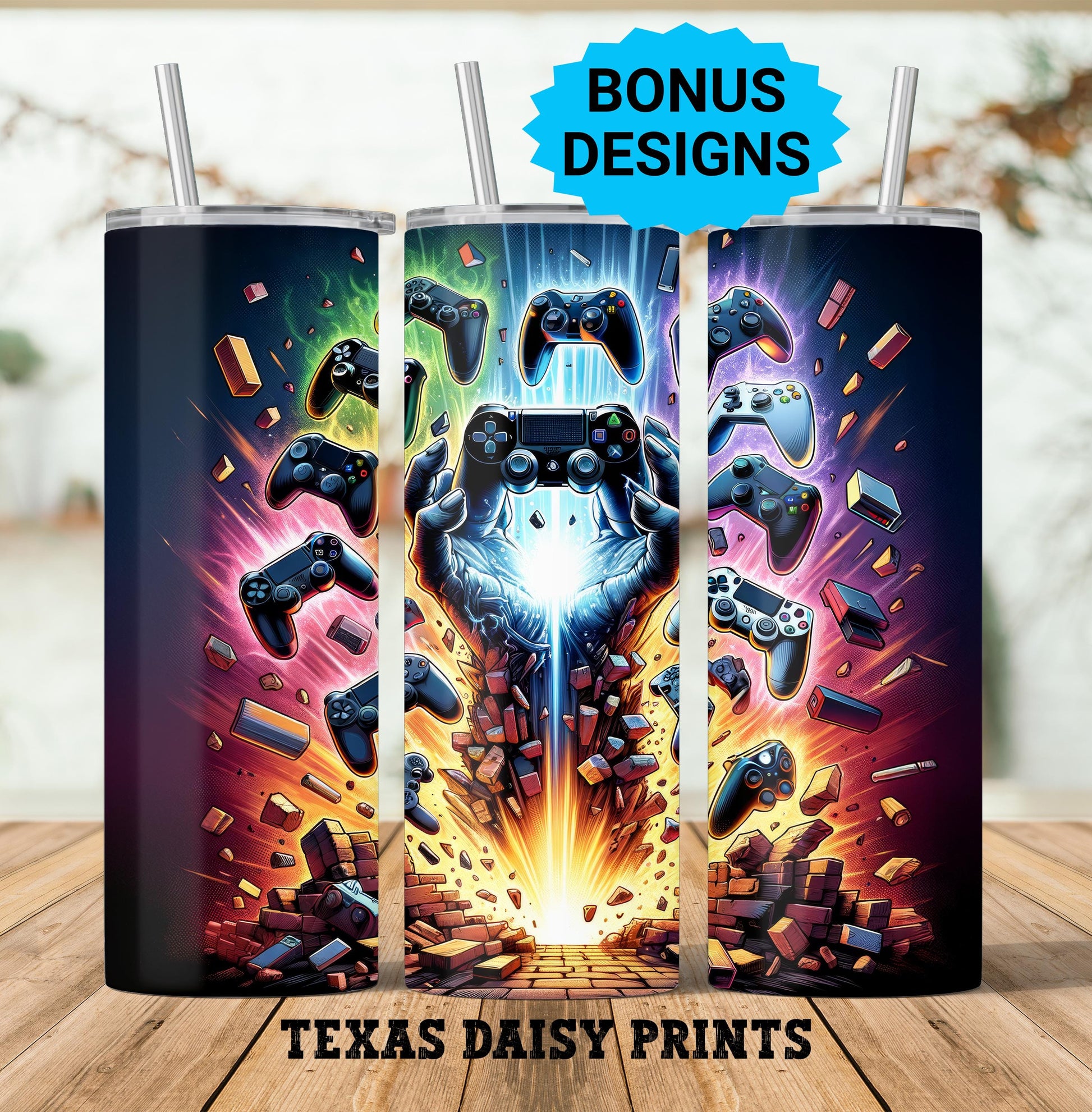 Gamer Controller png , 20 Oz Skinny Tumbler Seamless Png Sublimation, Neon Video Game Controller 20oz Tumbler Wrap Png Digital Download