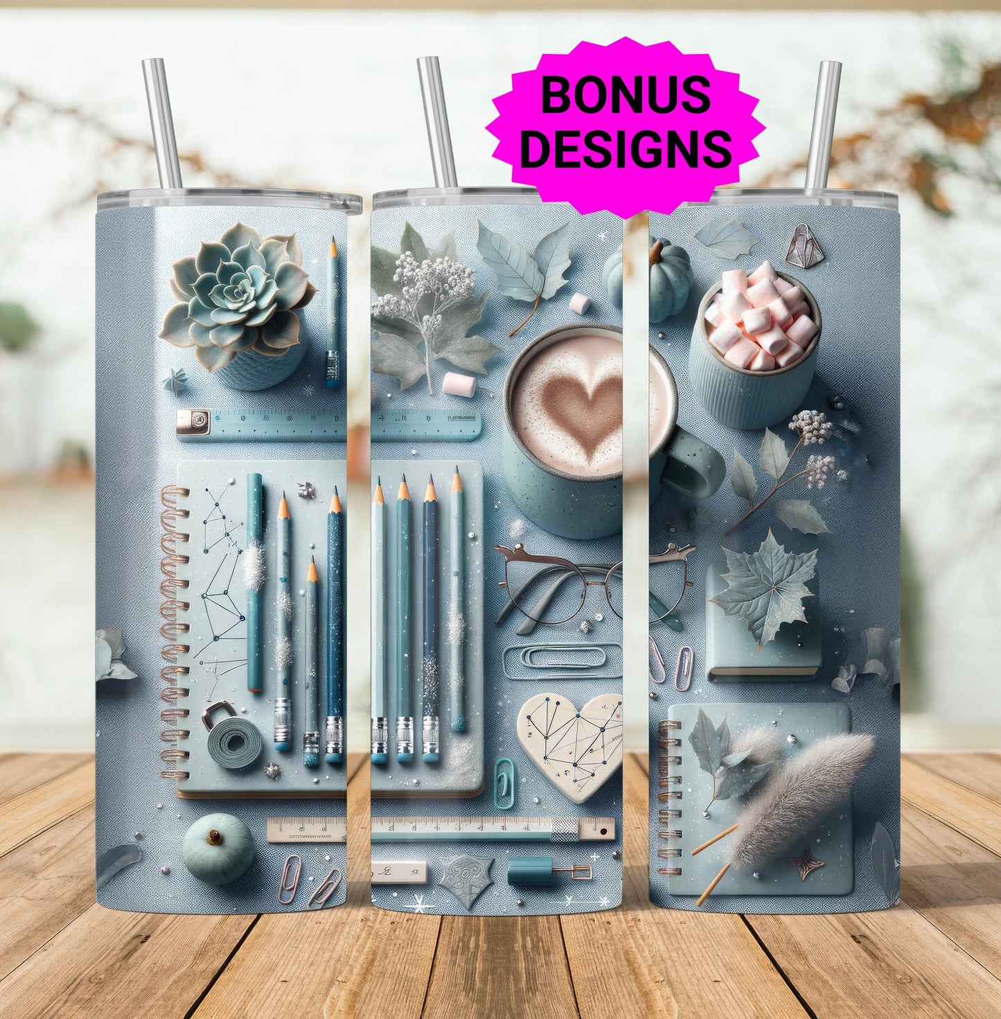 Cute Teacher Themed Tumbler Wrap, Cool Calm Winter Study Vibes Teacher 20oz Skinny Sublimation Design for and Educators Digital Download PNG