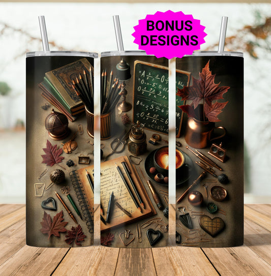 Cute Teacher 20oz Tumbler Wrap, Moody Dark Academic Teacher 20 oz Seamless Skinny Sublimation Design Educators Digital Download PNG