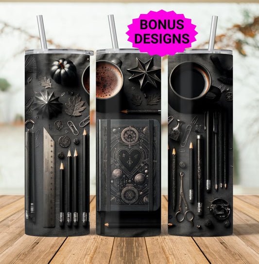 Cute Teacher 20oz Tumbler Wrap, Noir Academia Dramatic Teacher 20 oz Seamless Skinny Sublimation Design Educators Digital Download PNG