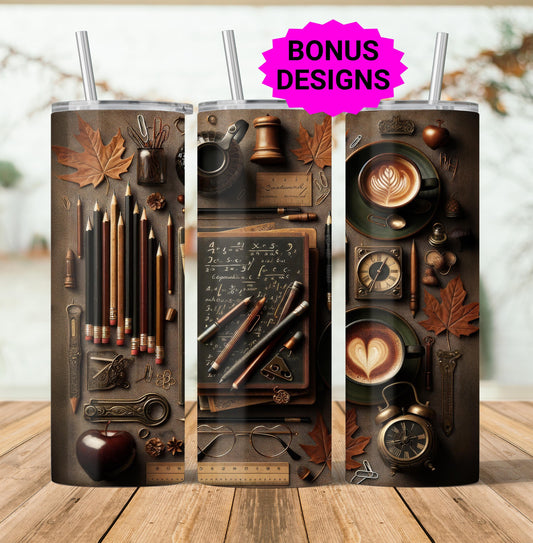 Cute Teacher 20oz Tumbler Wrap, Moody Dark Academic Teacher 20 oz Seamless Skinny Sublimation Design Educators Digital Download PNG