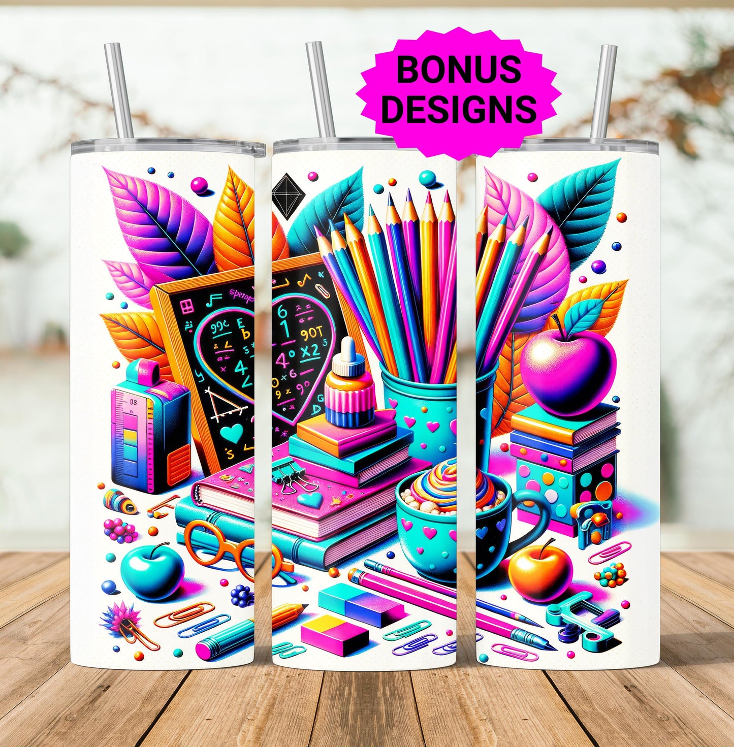 Cute Teacher Themed Tumbler Wrap, Retro Bold Teacher 20oz Seamless Skinny Sublimation Design for and Educators Digital Download PNG