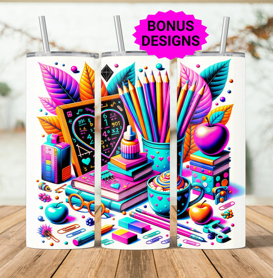 Cute Teacher Themed Tumbler Wrap, Retro Bold Teacher 20oz Seamless Skinny Sublimation Design for and Educators Digital Download PNG