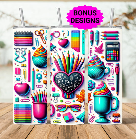 Cute Teacher Themed Tumbler Wrap, Retro Bold Teacher 20oz Seamless Skinny Sublimation Design for and Educators Digital Download PNG