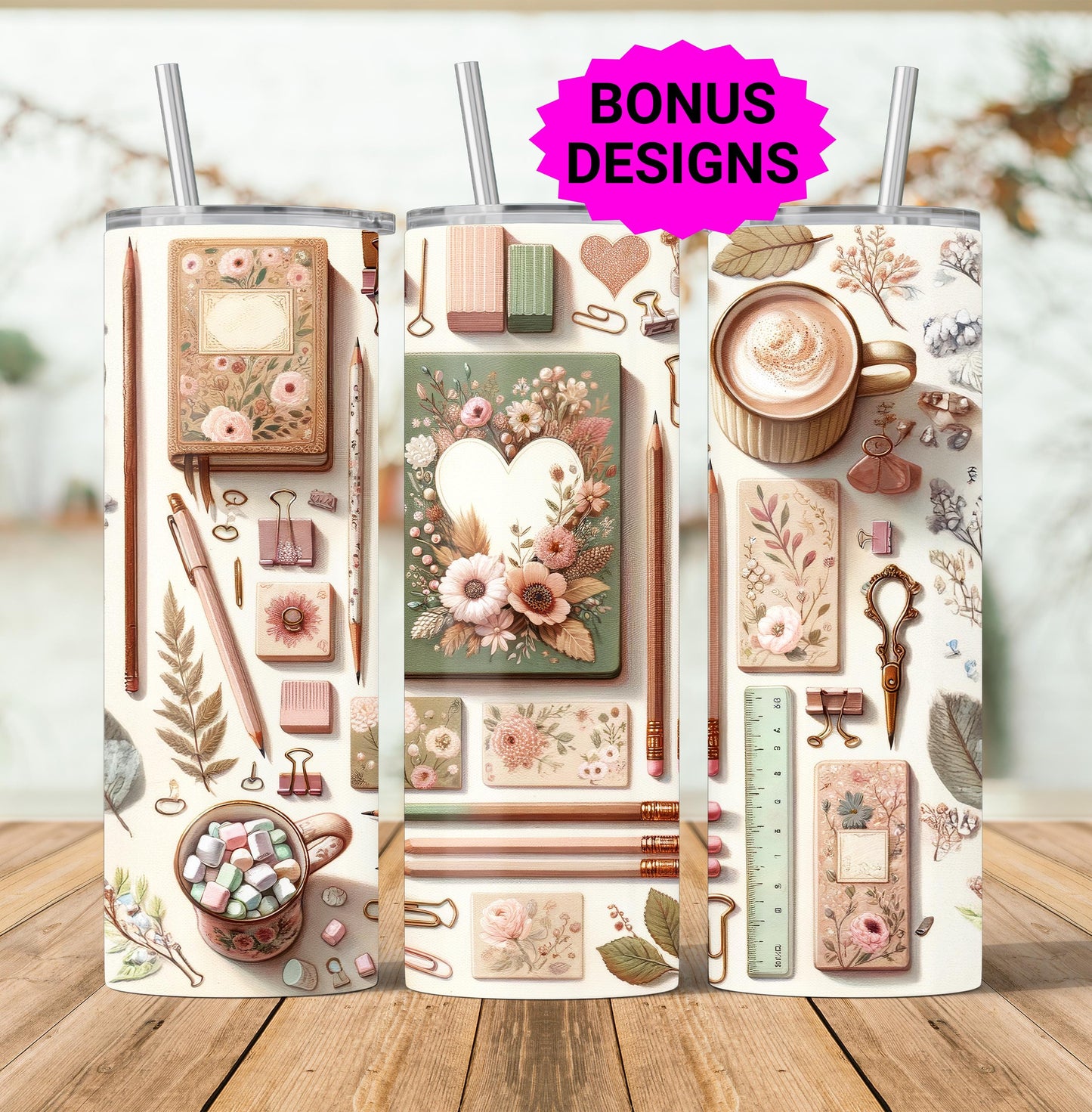 Cute Teacher Themed Tumbler Wrap, Vintage Spring Romantic Teacher 20oz Seamless Skinny Sublimation Design for Educators Digital Download PNG