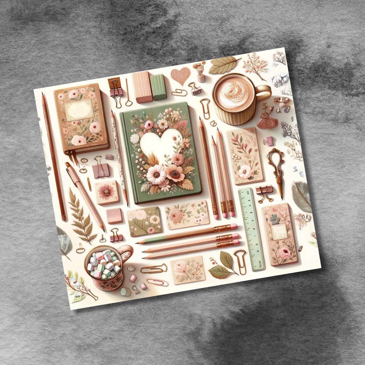 Cute Teacher Themed Tumbler Wrap, Vintage Spring Romantic Teacher 20oz Seamless Skinny Sublimation Design for Educators Digital Download PNG