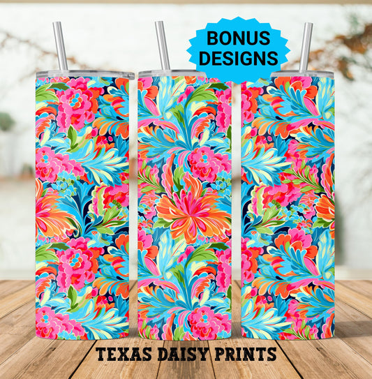 Spring Tropical Flowers 20oz Skinny Tumbler Sublimation Templates, Summer Flowers Seamless Straight PNG Digital Download