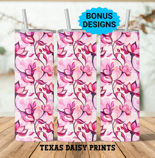 Sprint Lotus Flowers 20oz Skinny Tumbler Seamless Sublimation Design Templates,Straight PNG Digital Download