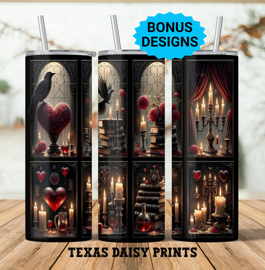 Romantasy Alchemy Books 20oz Skinny Tumbler Wrap Sublimation, Gothic Dark Red Black Seamless Design Digital Download PNG