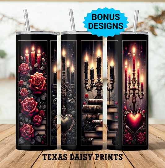 Romantasy Alchemy Books 20oz Skinny Tumbler Wrap Sublimation, Gothic Dark Red Black Seamless Design Digital Download PNG