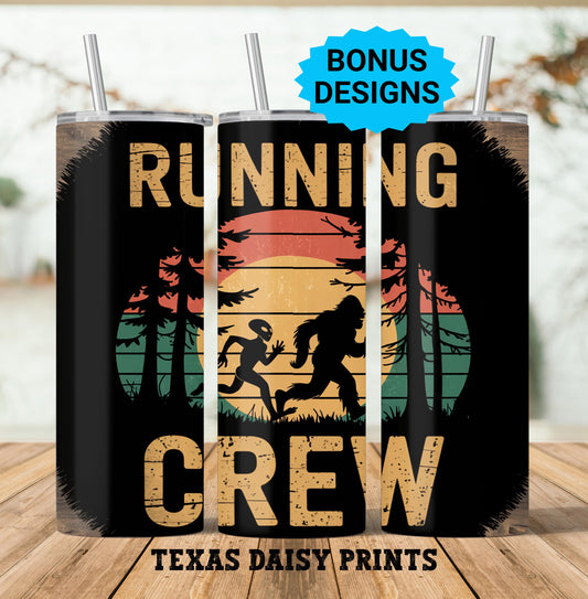 BigFoot, Sasquatch 20oz Skinny Tumbler , Alien Running Crew Tumbler Wrap Template, He's Out There Seamless Sublimation PNG Digital Designs
