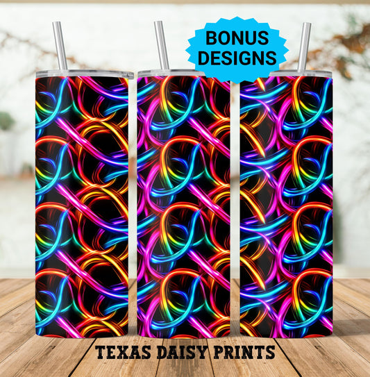 Neon Rainbow Pipes 20oz Skinny Tumbler Seamless Sublimation Design Templates,Straight PNG Digital Download