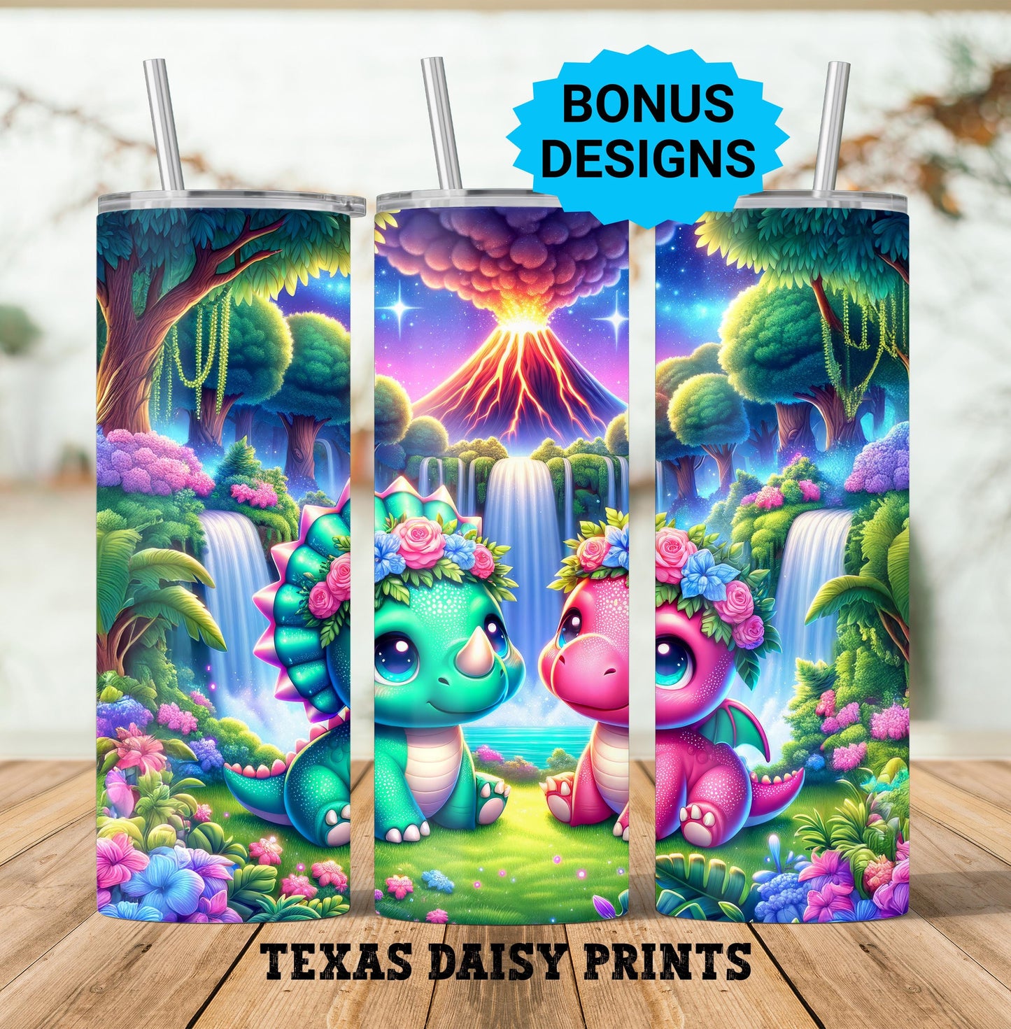 Dinosaur Kawaii Dino Kids 20oz Skinny Tumbler Sublimation Templates, Cute T-Rex Seamless Straight PNG Digital Download