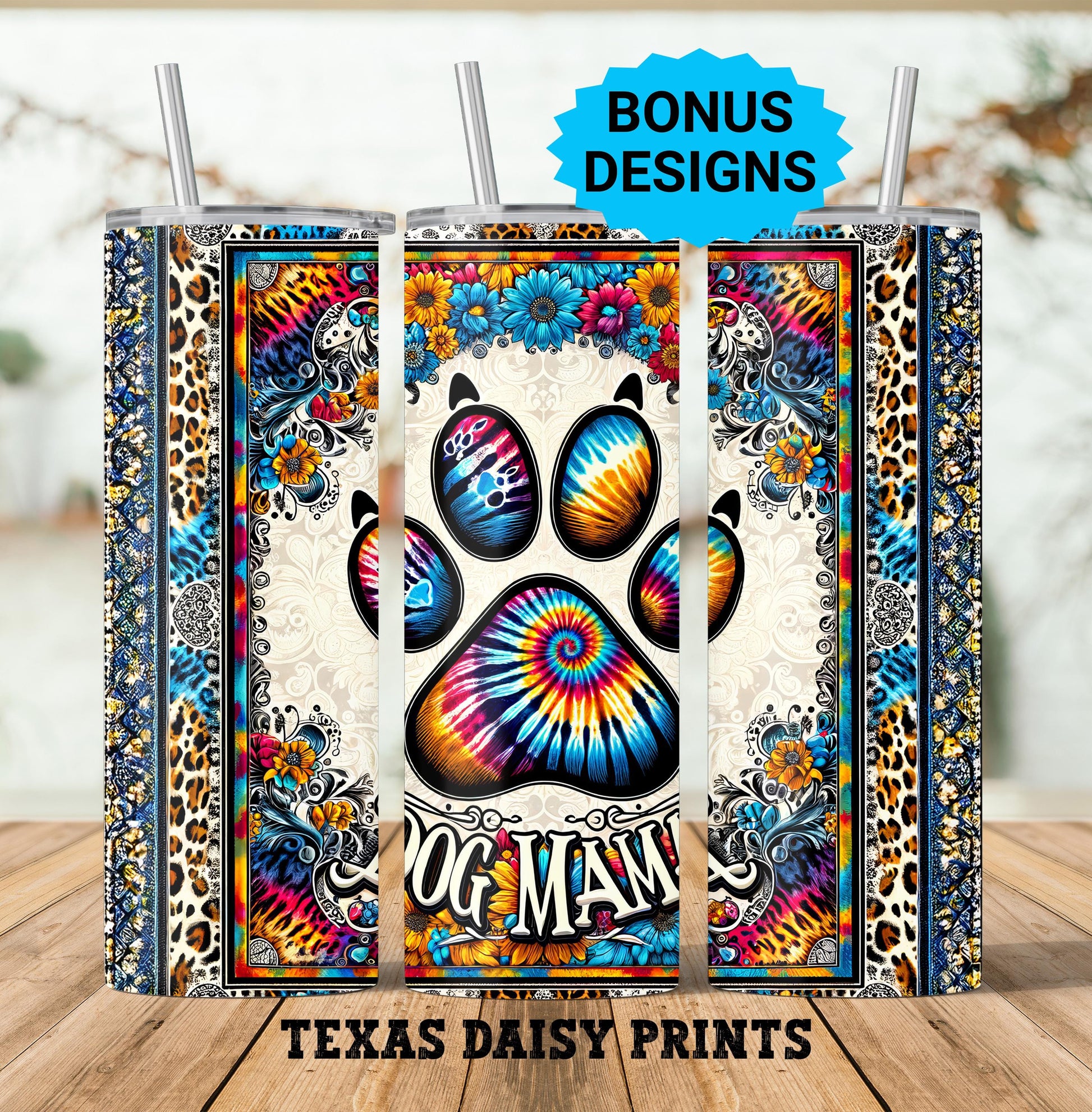 Dog MAMA Paw Print Leopard and Rainbow Sublimation Design Templates,Straight PNG Digital Download Baby Dog MAMA Sunflowers Sublimation