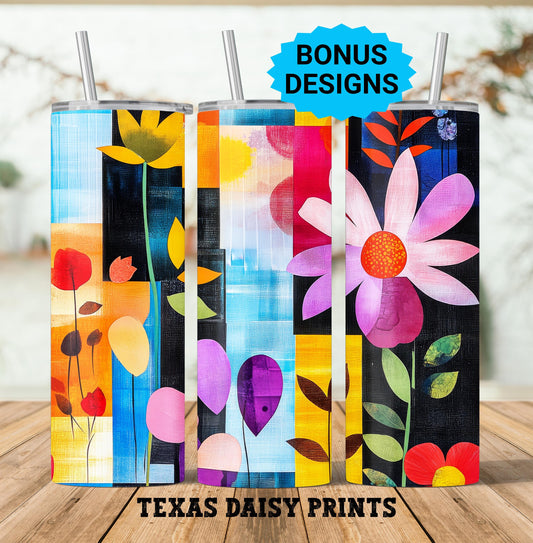 Spring Flowers Vibrant Garden 20oz Skinny Tumbler Seamless Sublimation Design Templates,Straight PNG Digital Download