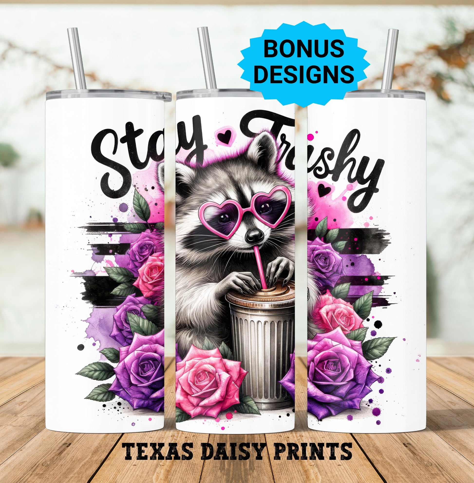 Stay Trashy Raccoon 20 oz Skinny Tumbler Sublimation Design Digital Download PNG Funny Raccoon Tumbler Wrap