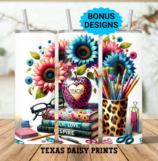 Teacher Life Tumbler Wrap, School Teaching 20 oz Skinny Tumbler Seamless Sublimation Design Digital Download PNG, Tumbler Wrap **Bonus PNG**