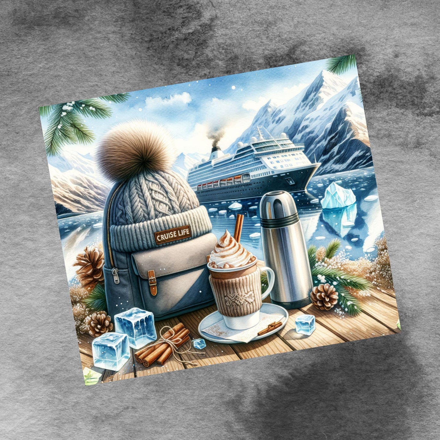 Cruise Time Tumbler Wrap, 20 oz Skinny Tumbler Wrap Alaska Nature Cruise Life Vacation Sublimation Design, Seamless Wrap, Digital Download