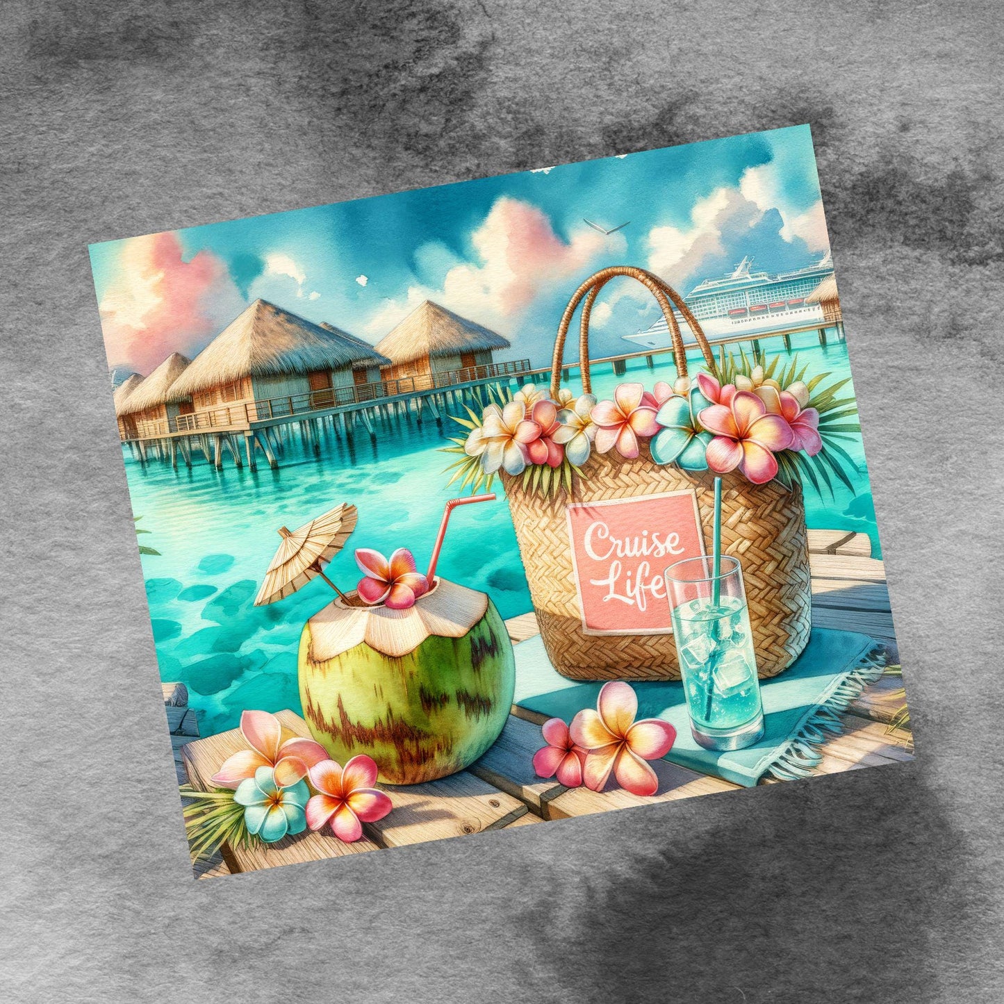 Cruise Time Tumbler Wrap, 20 oz Skinny Tumbler PNG Bali Cruise Life Vacation Sublimation Design, Seamless Wrap, Digital Download