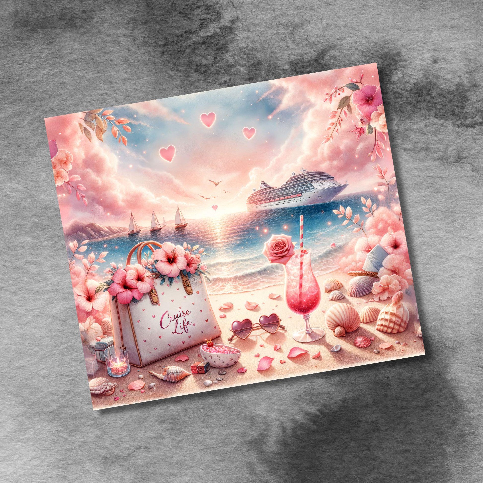 Cruise Time Tumbler Wrap, 20 oz Skinny Tumbler Wrap Valentines Love Cruise Life Vacation Sublimation Design, Seamless Wrap, Digital Download