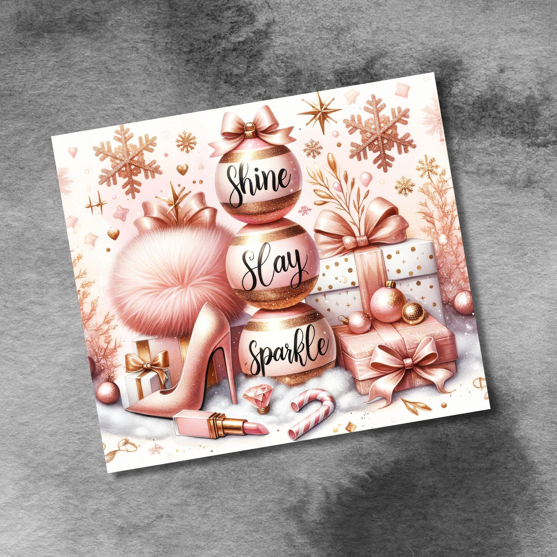 Christmas Glitter Ornaments 20oz Skinny Tumbler Wrap , Girly Shine Slay Sparkle Glitter Seamless 20oz Sublimation Wrap, Digital Download