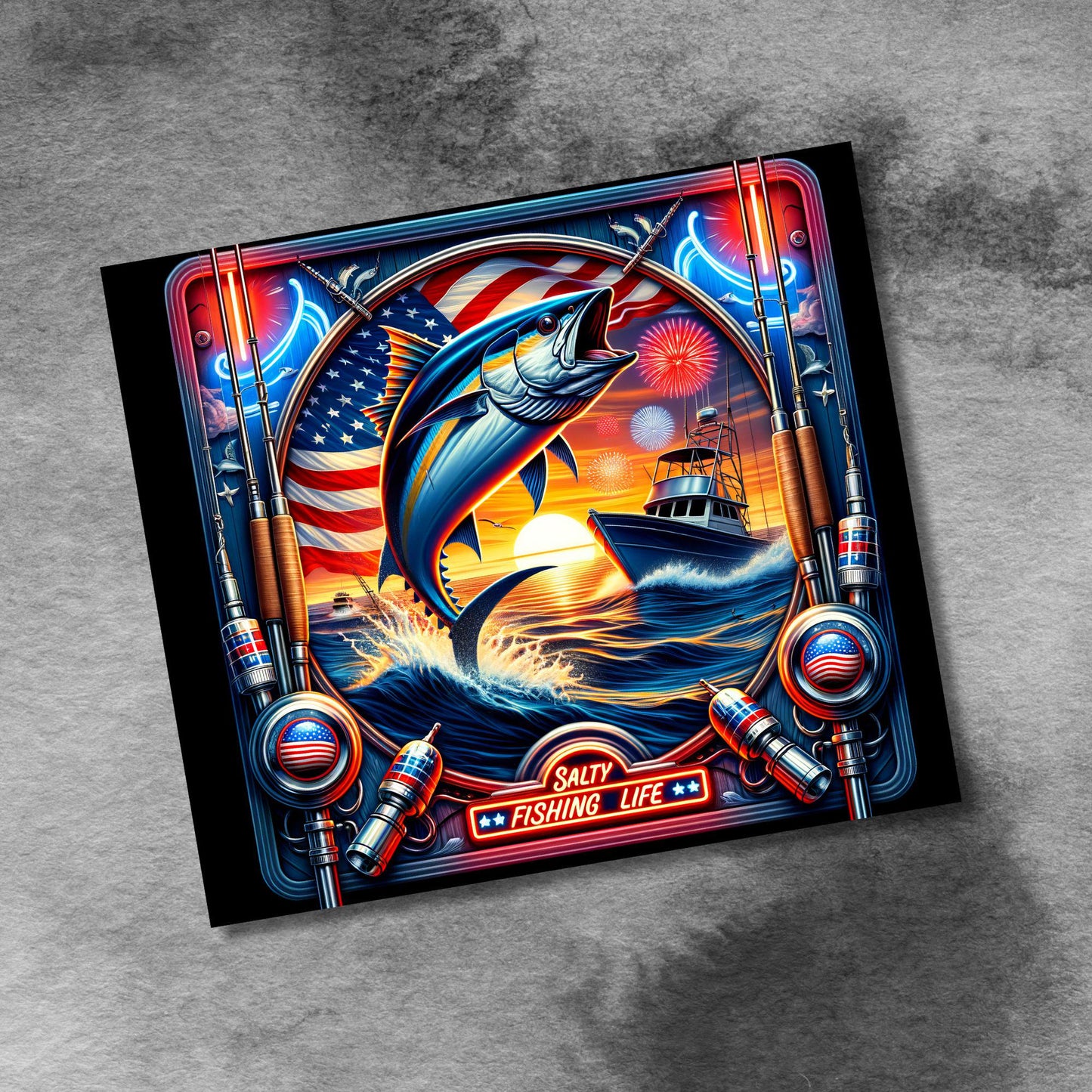 Saltwater Fishing 20 oz Skinny Tumbler Wrap Seamless Deep Sea Fishing Sublimation Design Template Digital Download