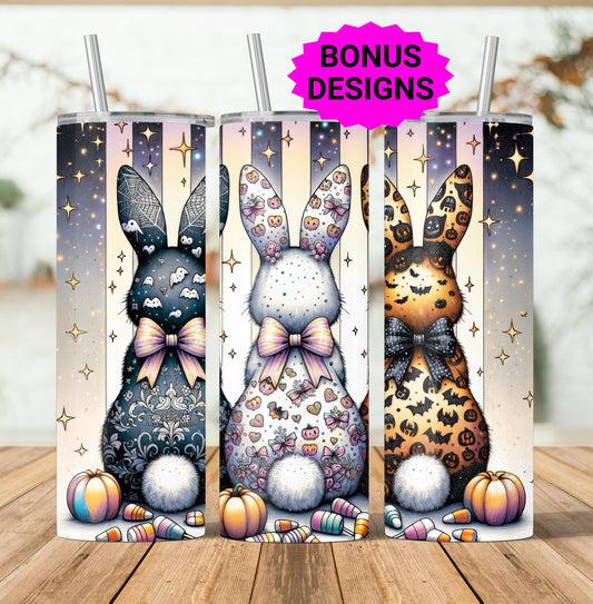 Cute Coquette Halloween Bunny 20oz Tumbler Wrap, Seamless Spooky 20 oz Skinny Tumbler PNG Sublimation Design, Digital Download