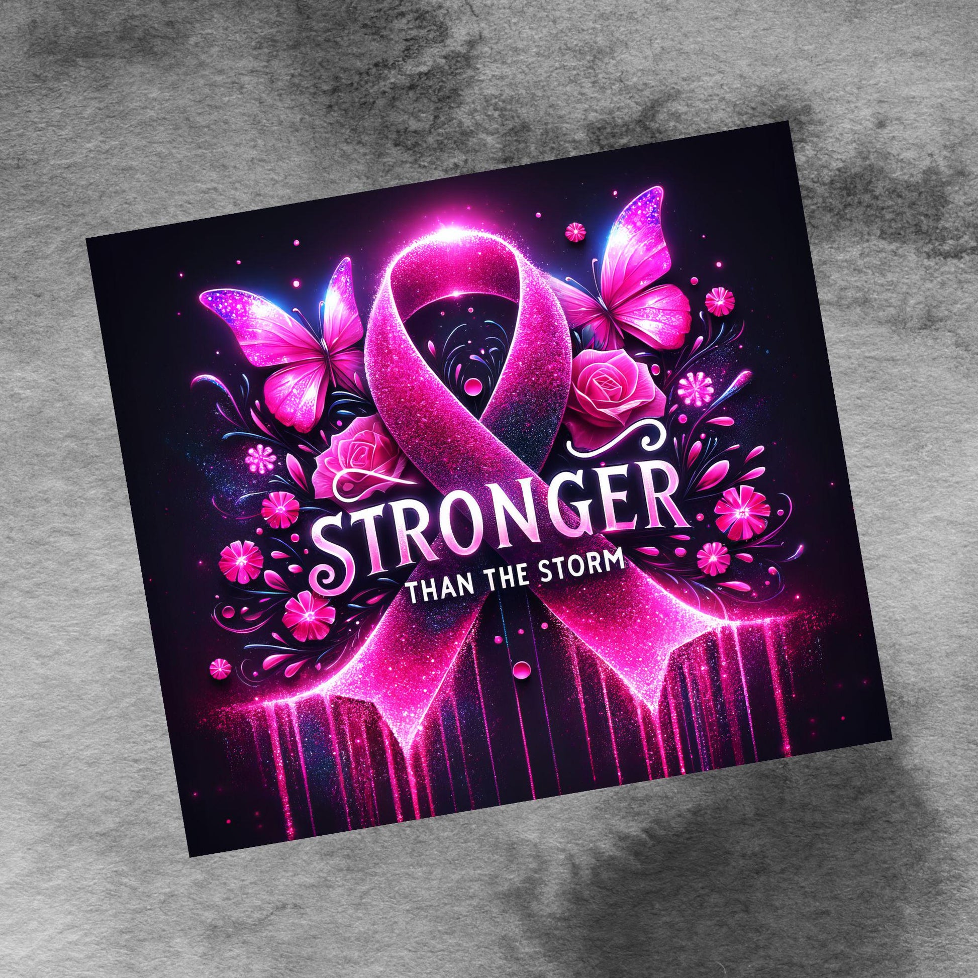Breast Cancer Pink Glitter Stronger Than The Storm 20 oz Skinny Tumbler Seamless Sublimation Design Digital Download PNG, Awareness Tumbler