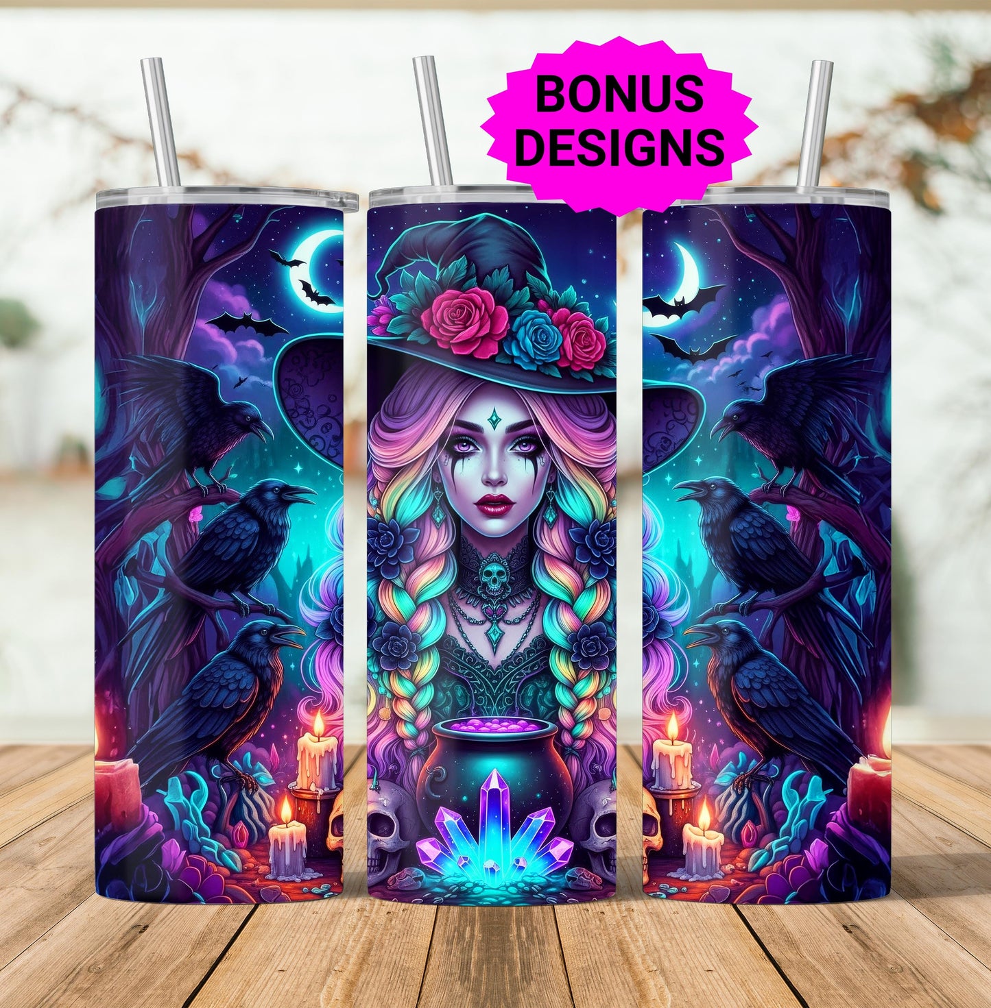 Witch Tumbler Wrap, 20 oz Skinny Tumbler Sublimation Design, Halloween Tumbler Wrap, Happy Halloween PNG, Cauldron Tumbler, Digital Download