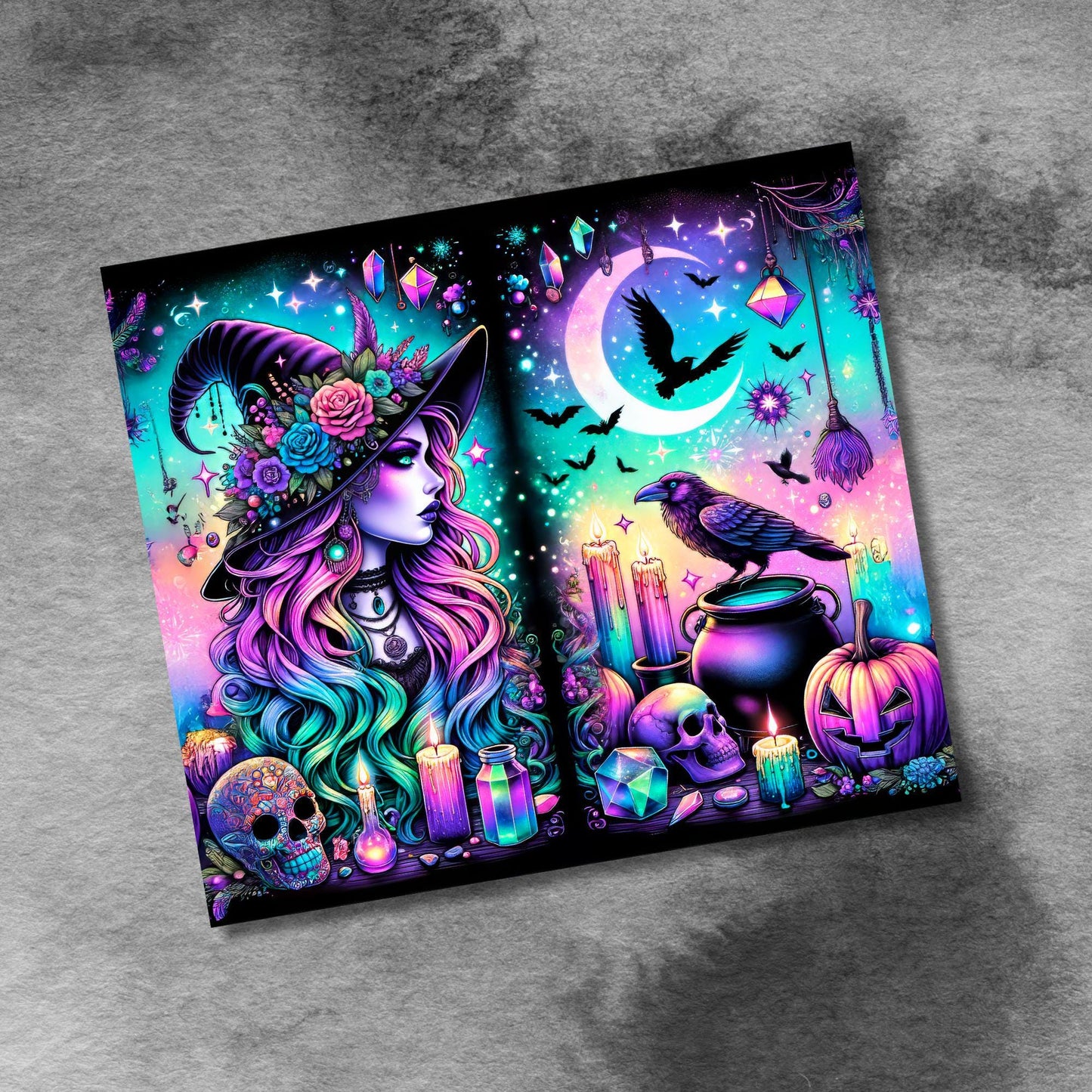 Witch Tumbler Wrap, 20 oz Skinny Tumbler Sublimation Design, Halloween Tumbler Wrap, Happy Halloween PNG, Cauldron Tumbler, Digital Download